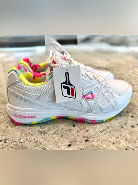 FILA WOMEN'S 5PM00605 199 DOUBLE BOUNCE 3 WHITE MULTI PICKLEBALL SNEAKERS